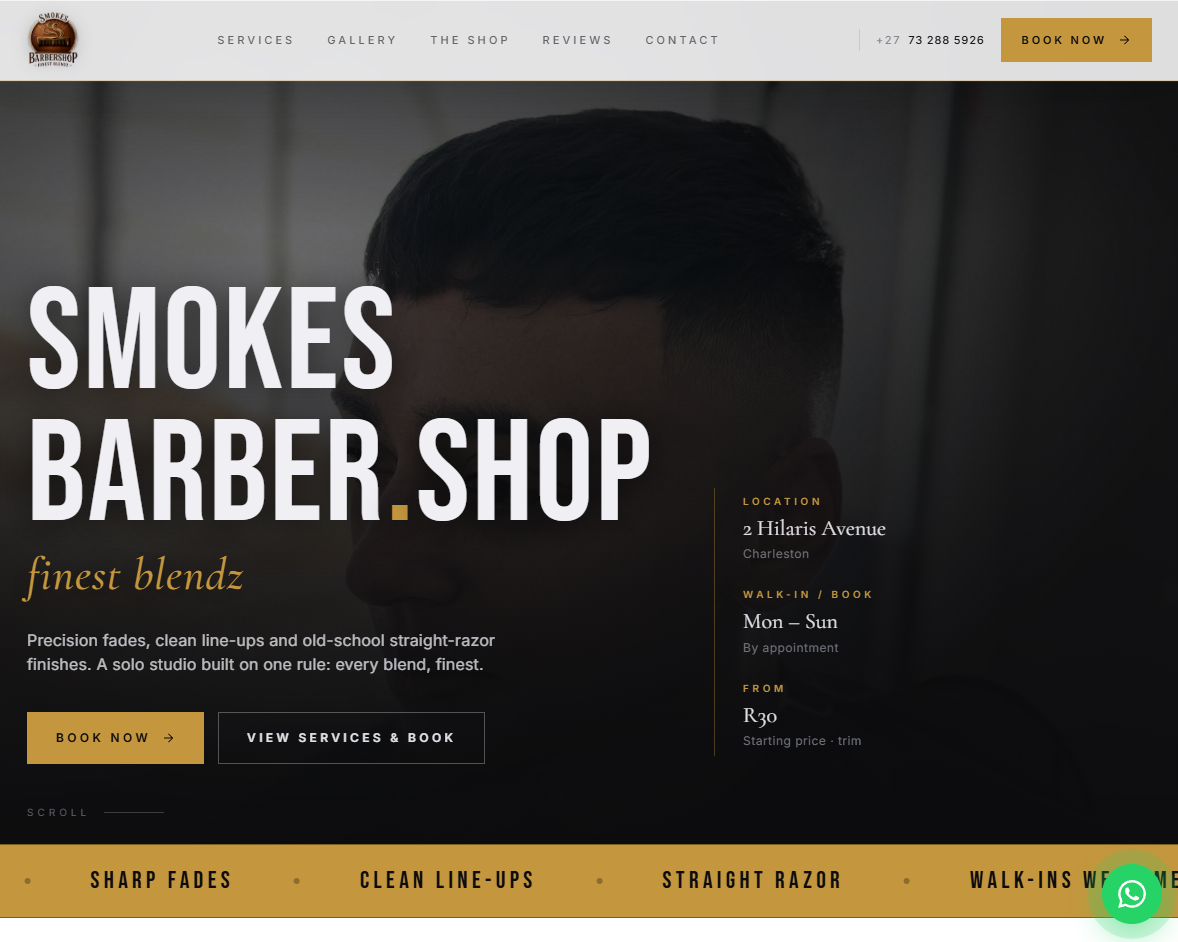 Smokes Barbershop website